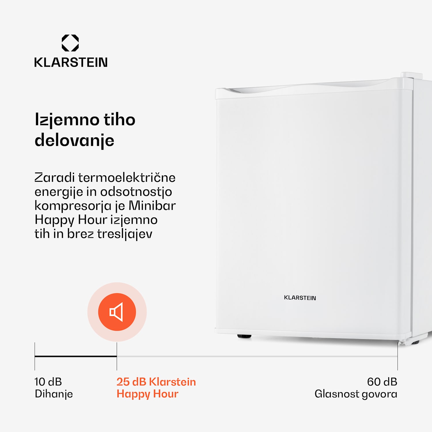 Happy Hour 30, minibar, 30 l, 5-15 °C, energijski razred G, tiho delovanje, 25 dB, LED-osvetlitev, bela 30 litrov | F | Bela