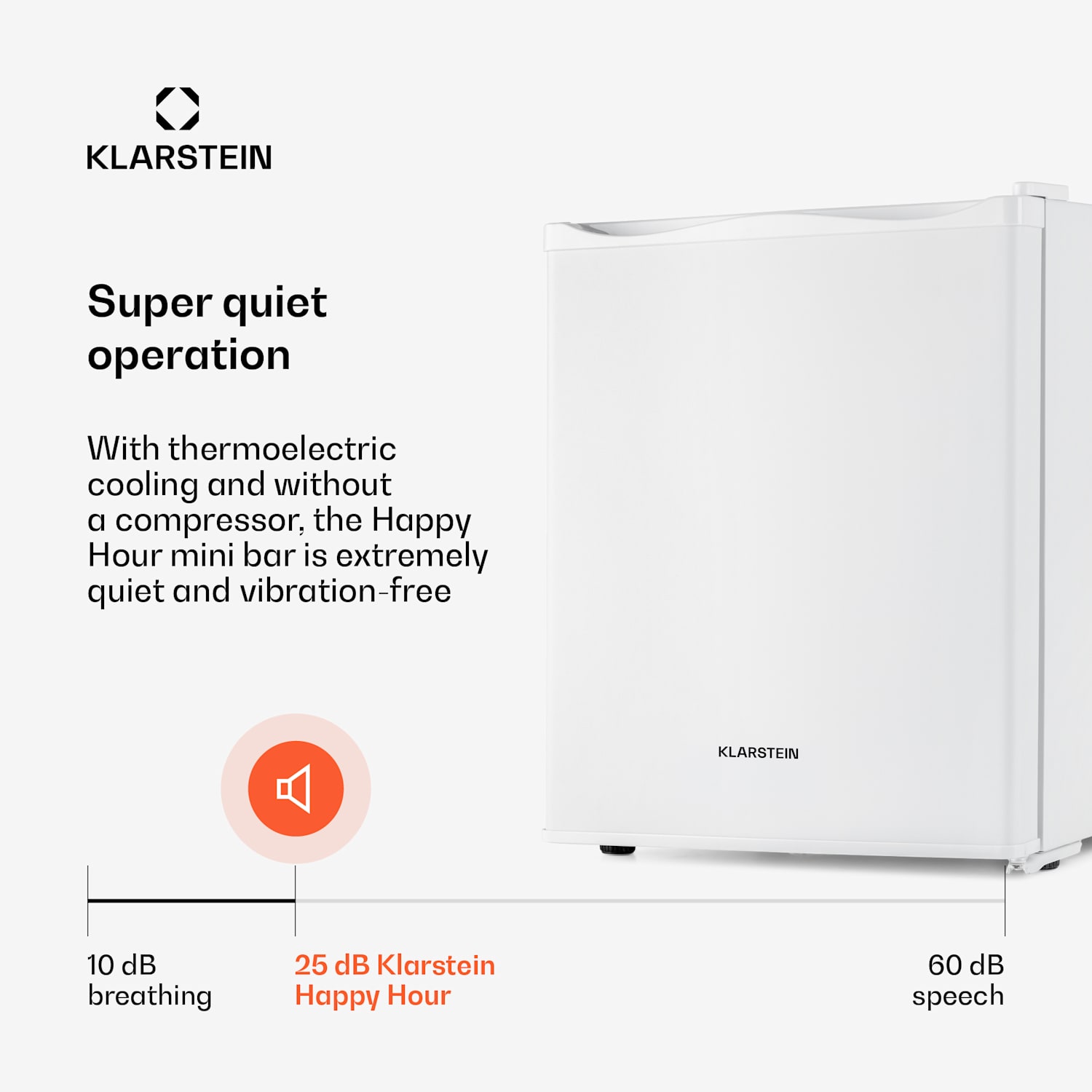Minibar Happy Hour 5-15°C EEK G silenzioso 25dB Luce LED 30 Ltr | F | Bianco