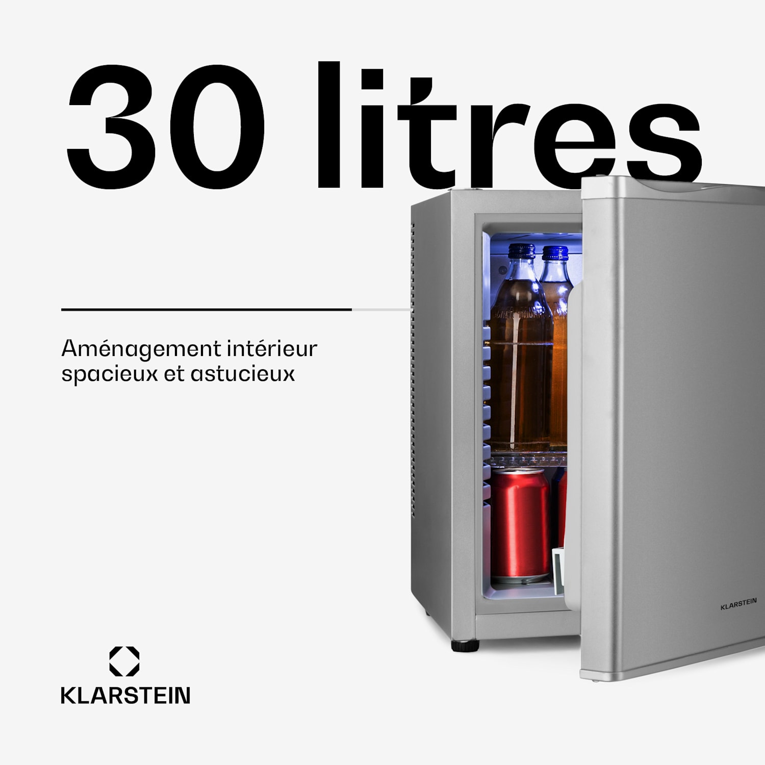 Happy Hour Mini bar 5-15°C CEE G 25 dB Éclairage LED 56 L | F | Argent