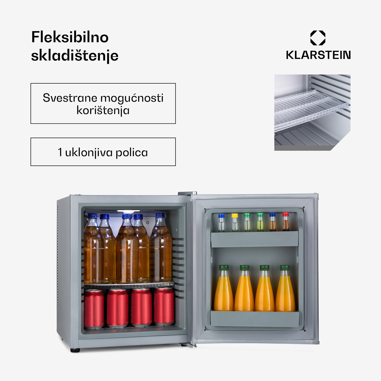 Happy Hour 30, minibar, 30 L, 5 - 15 ° C, energetska klasa G, tihi rad, 25 dB, LED svjetlo, srebrni 56 Ltr | F | Srebro