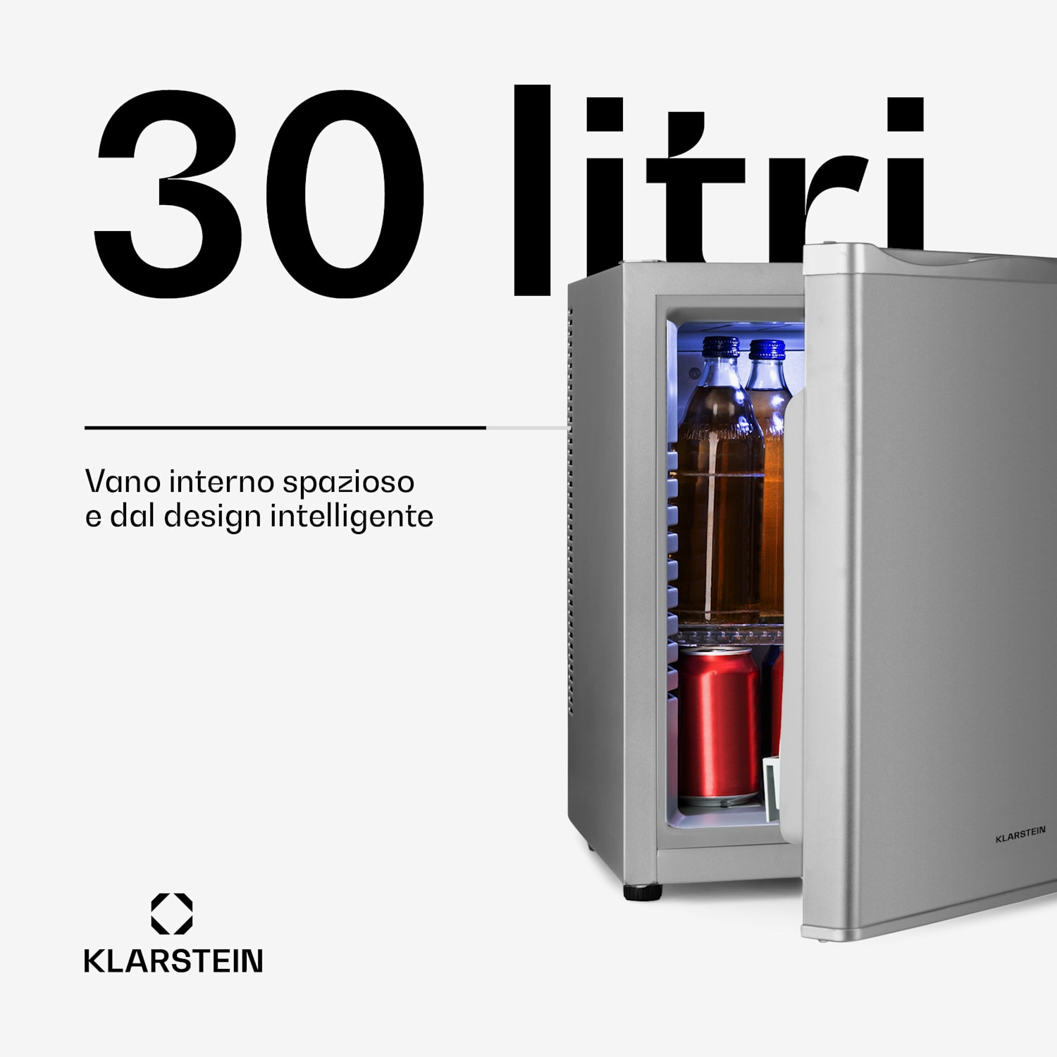 Minibar Happy Hour 5-15°C EEK G silenzioso 25dB Luce LED 56 Ltr | F | Argento