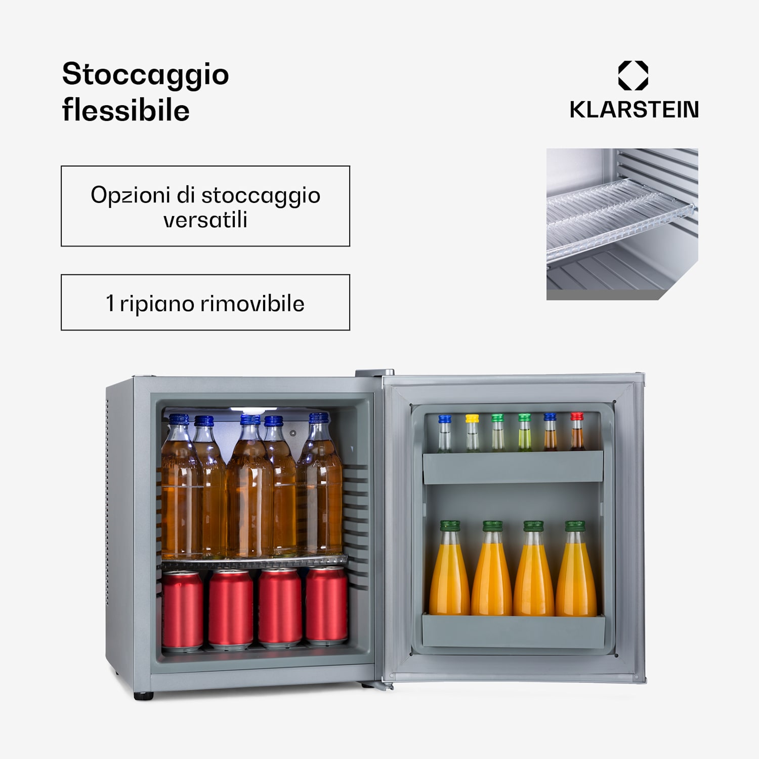 Minibar Happy Hour 5-15°C EEK G silenzioso 25dB Luce LED 56 Ltr | F | Argento