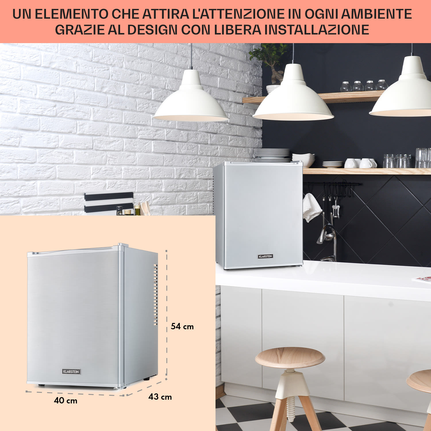 Happy Hour 33 Minibar 33l 5 - 15 °C EEK G 25dB luce LED 33 L | F | Argento