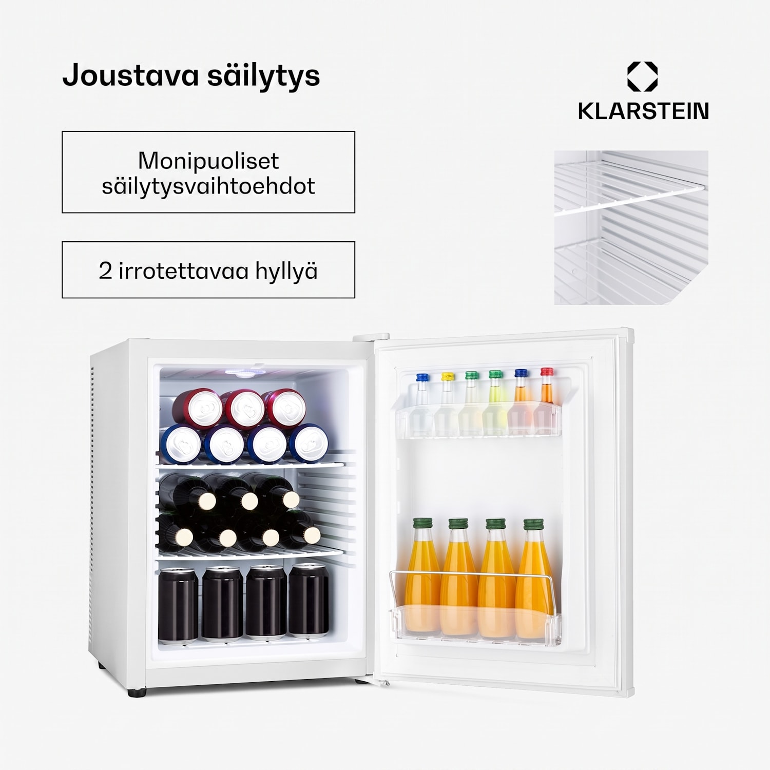 Klarstein Happy Hour minibaari 40 l 5-15 °C 23 dB LED-valo 40 L | G | Valkoinen