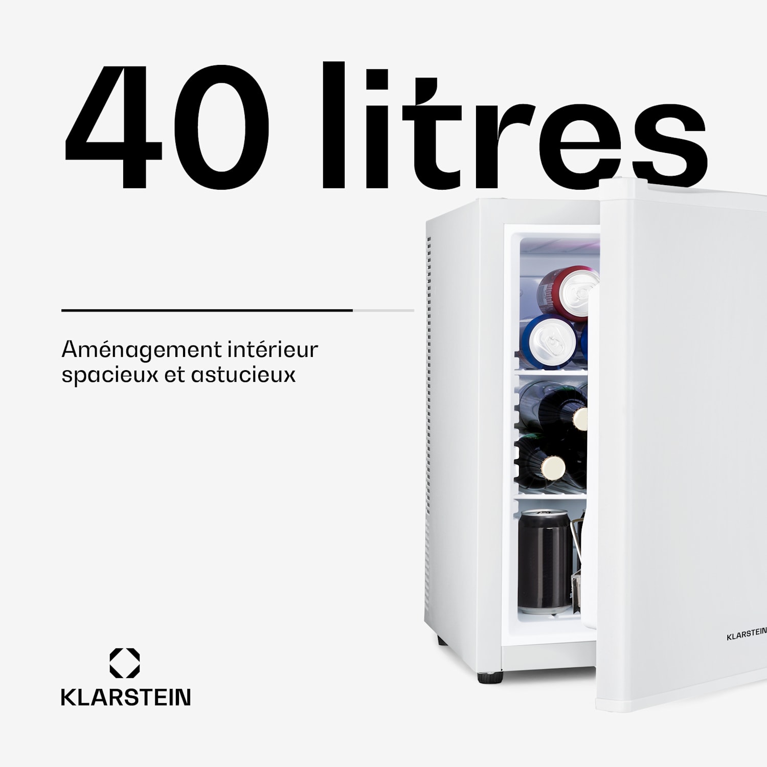Klarstein Happy Hour Minibar 40L 5-15°C 23 dB Lumière LED 40 L | G | Blanc