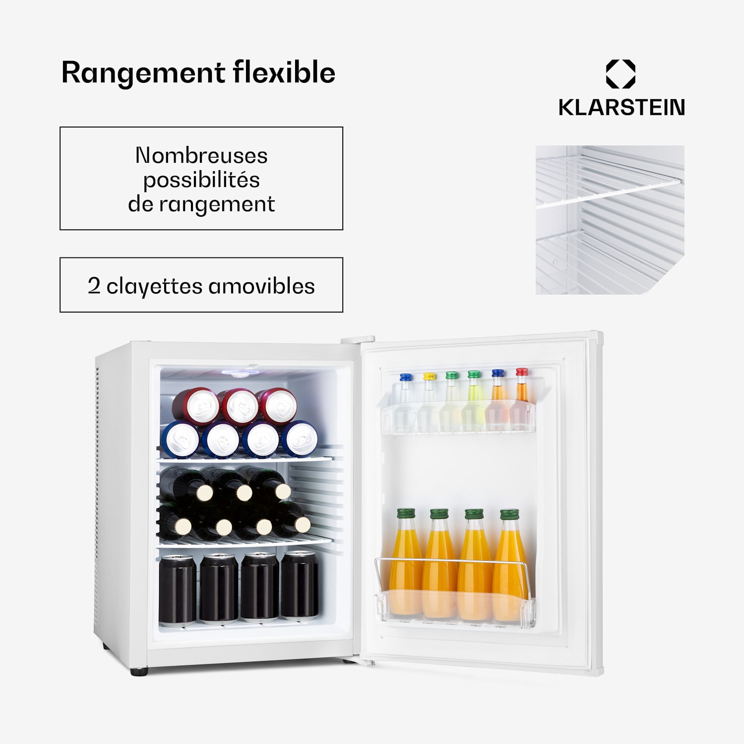 Klarstein Happy Hour Minibar 40L 5-15°C 23 dB Lumière LED 40 L | G | Blanc