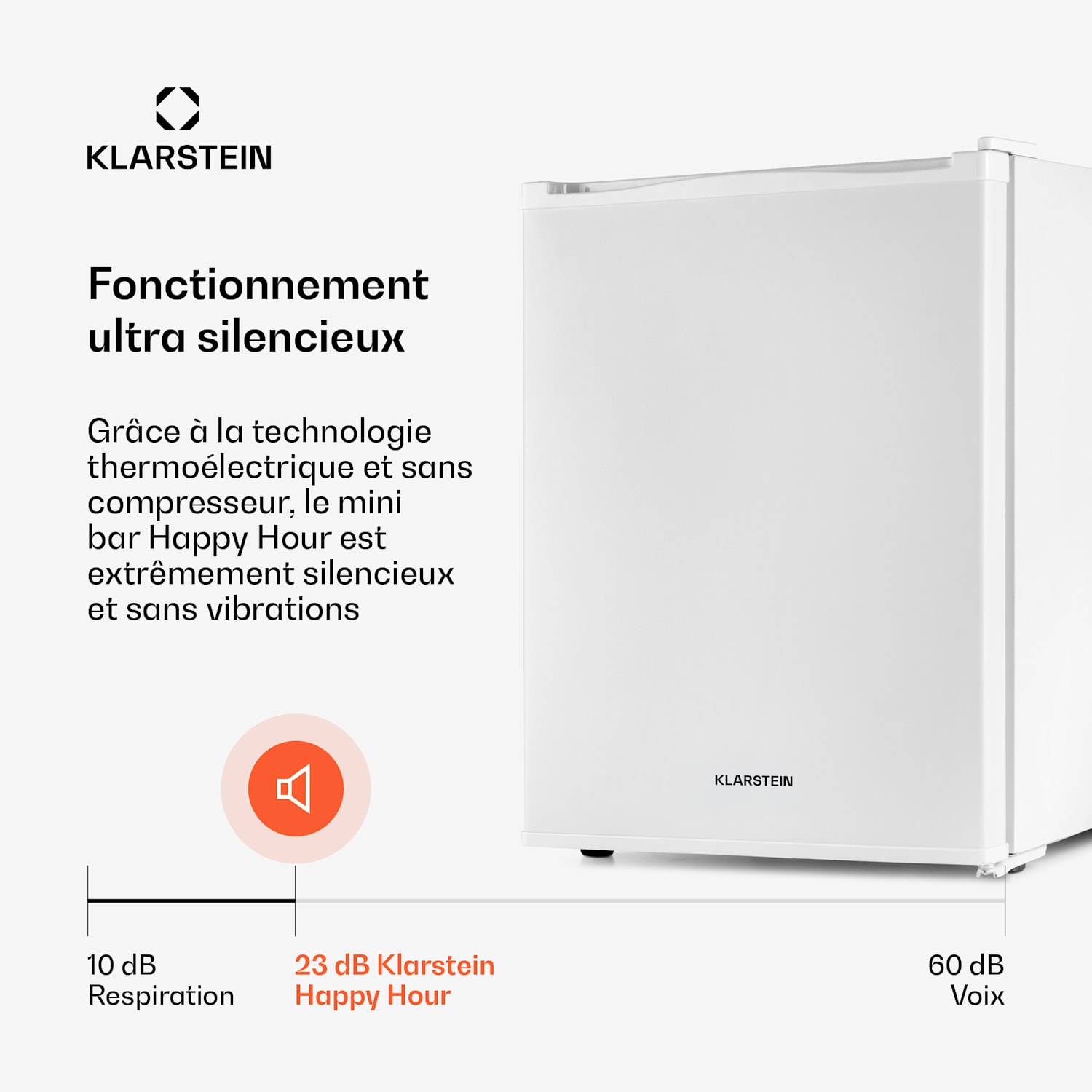 Klarstein Happy Hour Minibar 40L 5-15°C 23 dB Lumière LED 40 L | G | Blanc