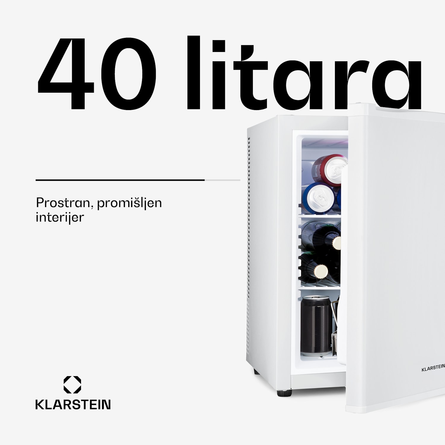 Happy Hour 40, minibar, 40 L, 5 - 15 ° C, tihi rad, 23 dB, LED svjetlo, bijeli 40 Ltr | G | Bijela