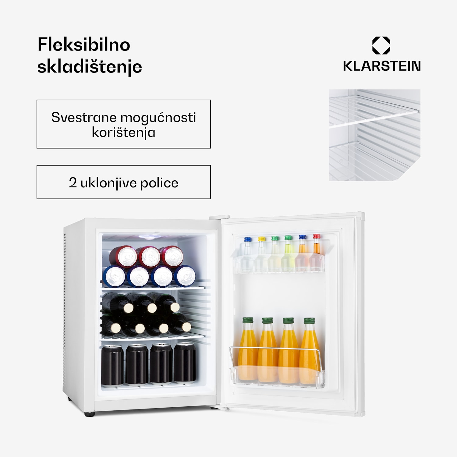 Happy Hour 40, minibar, 40 L, 5 - 15 ° C, tihi rad, 23 dB, LED svjetlo, bijeli 40 Ltr | G | Bijela