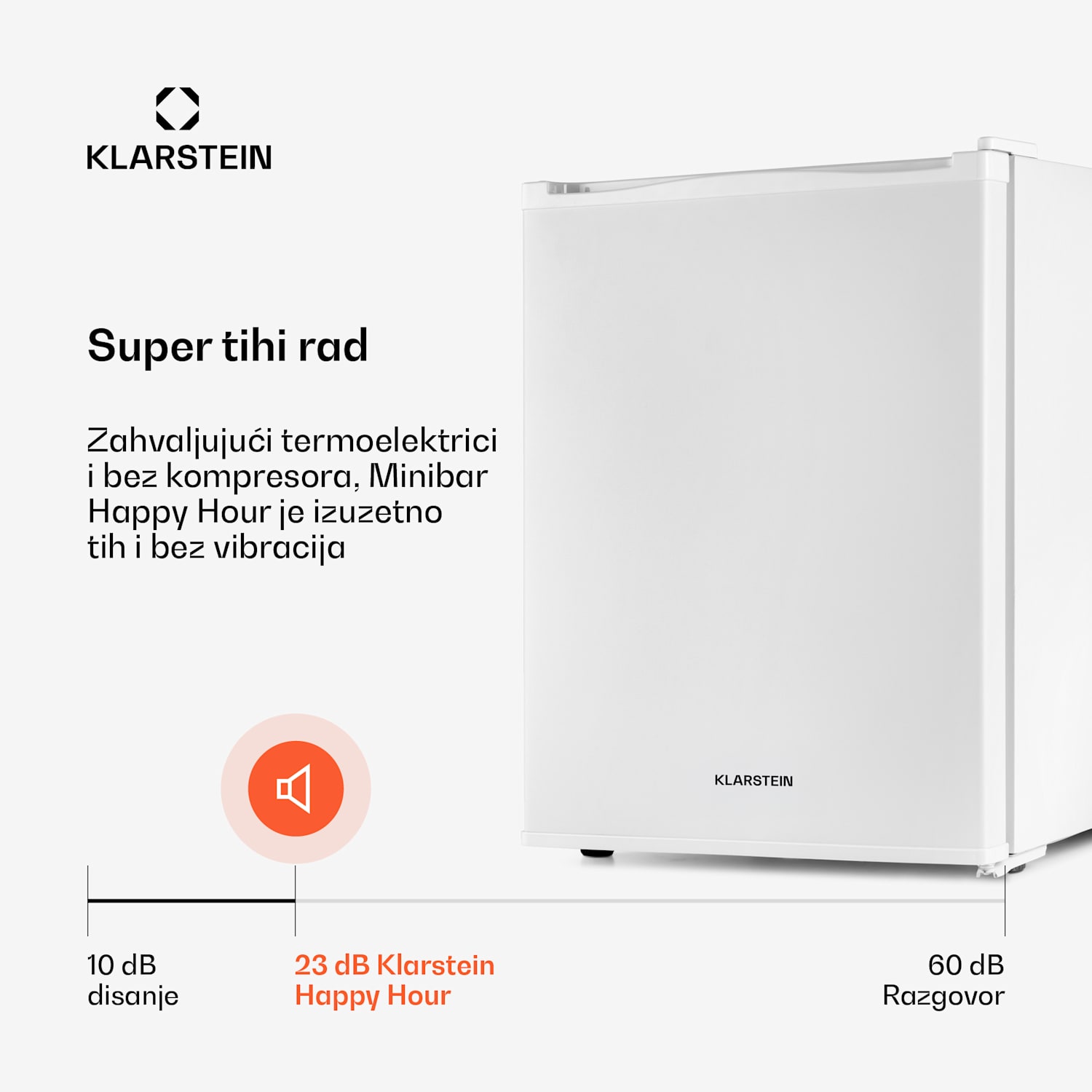 Happy Hour 40, minibar, 40 L, 5 - 15 ° C, tihi rad, 23 dB, LED svjetlo, bijeli 40 Ltr | G | Bijela