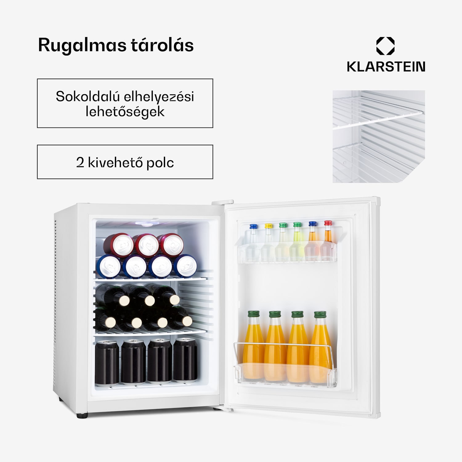 Happy Hour 40, mini hűtőszekrény, 40 liter, 5 -15°C, csendes, 23dB, LED világítás, fehér 40 Ltr | G | Fehér