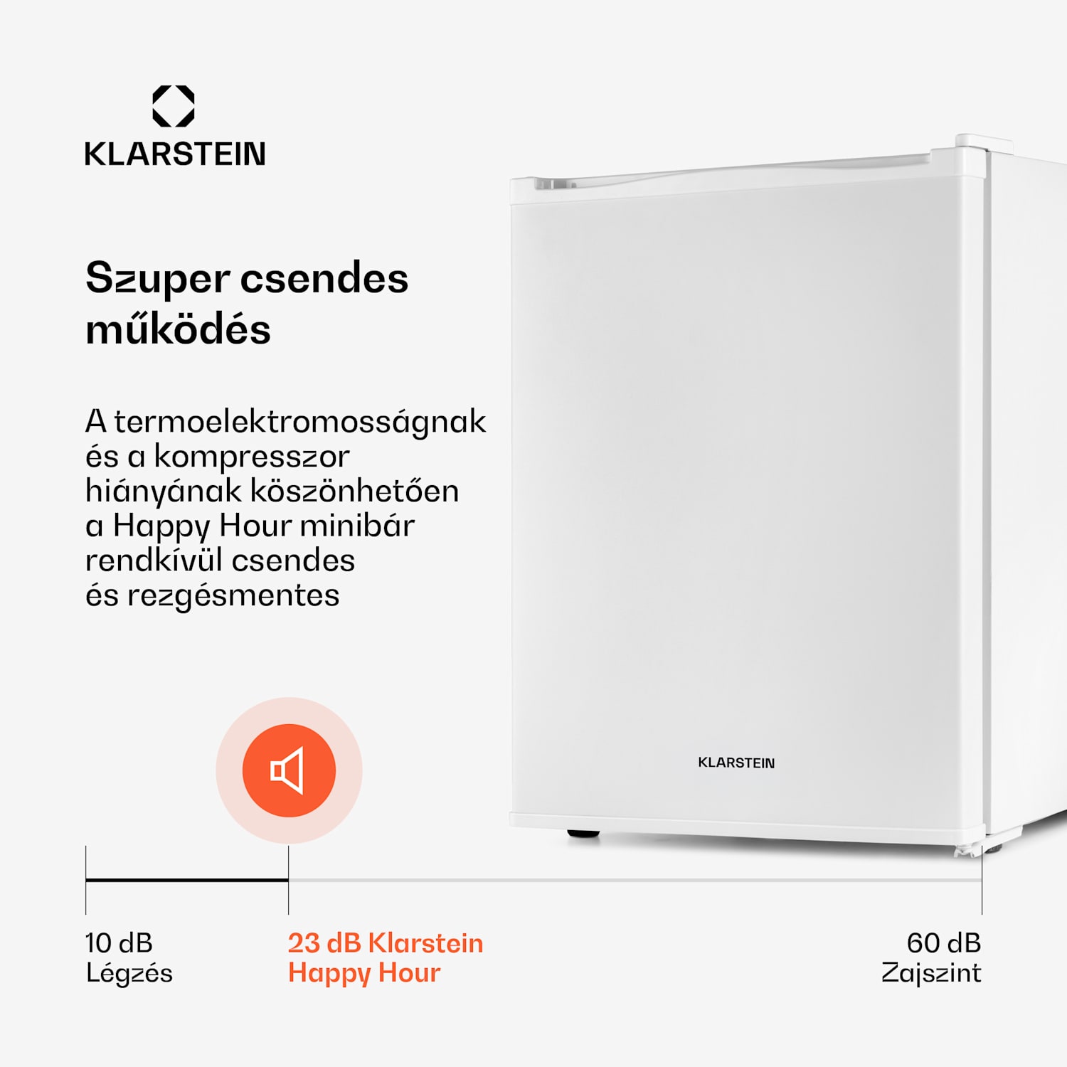 Happy Hour 40, mini hűtőszekrény, 40 liter, 5 -15°C, csendes, 23dB, LED világítás, fehér 40 Ltr | G | Fehér
