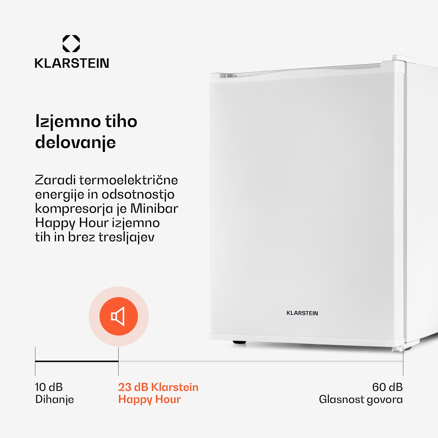 Happy Hour 40, mini bar, 40 L, 5-15°C, tiho delovanje, 23dB, LED-osvetlitev, bela 40 Ltr | G | Bela