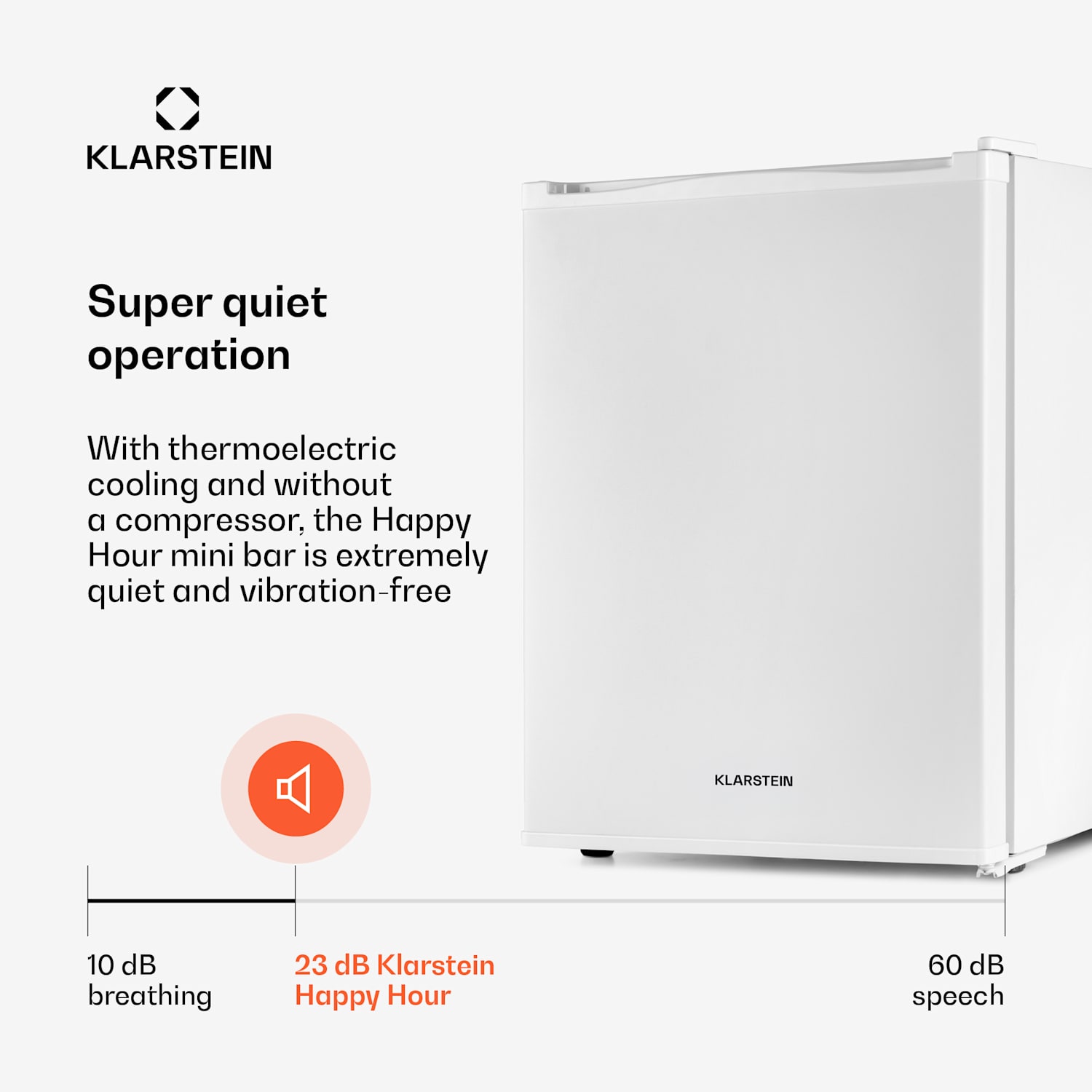 Klarstein Happy Hour Minibar 40L 5-15°C 23 dB Lumière LED 40 L | G | Blanc