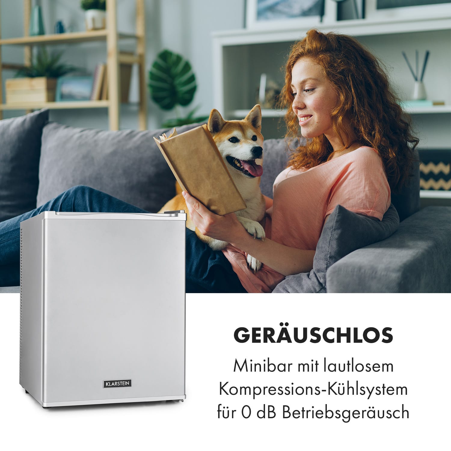 Klarstein Happy Hour Minibar 40L 5-15°C 23 dB LED-Licht 40 Ltr | Silber-Metallic