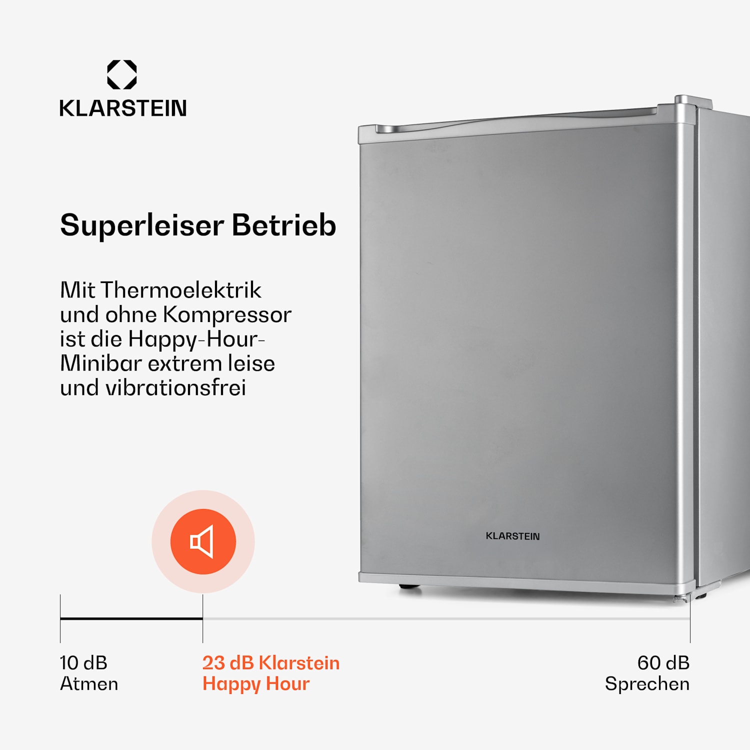 Klarstein Happy Hour Minibar 40L 5-15°C 23 dB LED-Licht 40 L | G | Silber