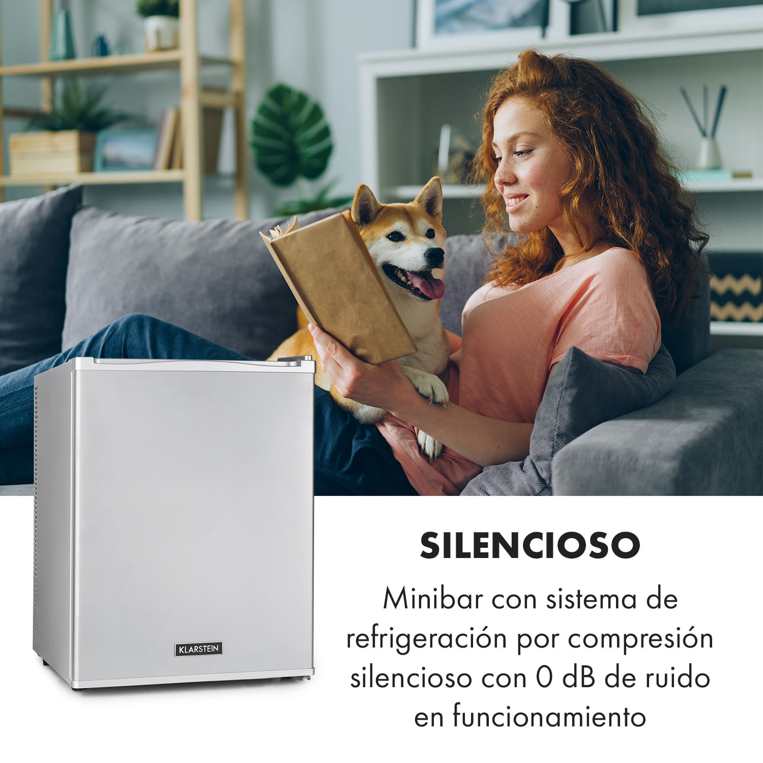 Klarstein Happy Hour Minibar 40L 5-15°C 23 dB Luz LED 40 L | Plata Metálica