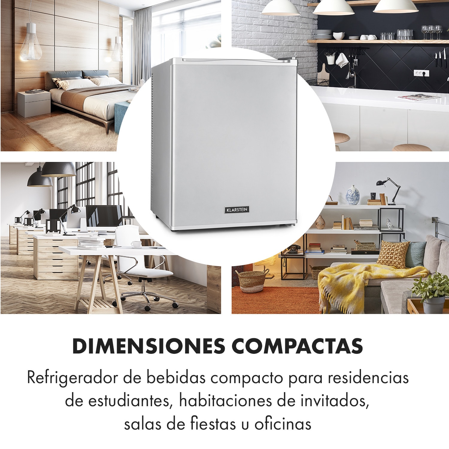 Klarstein Happy Hour Minibar 40L 5-15°C 23 dB Luz LED 40 L | Plata Metálica