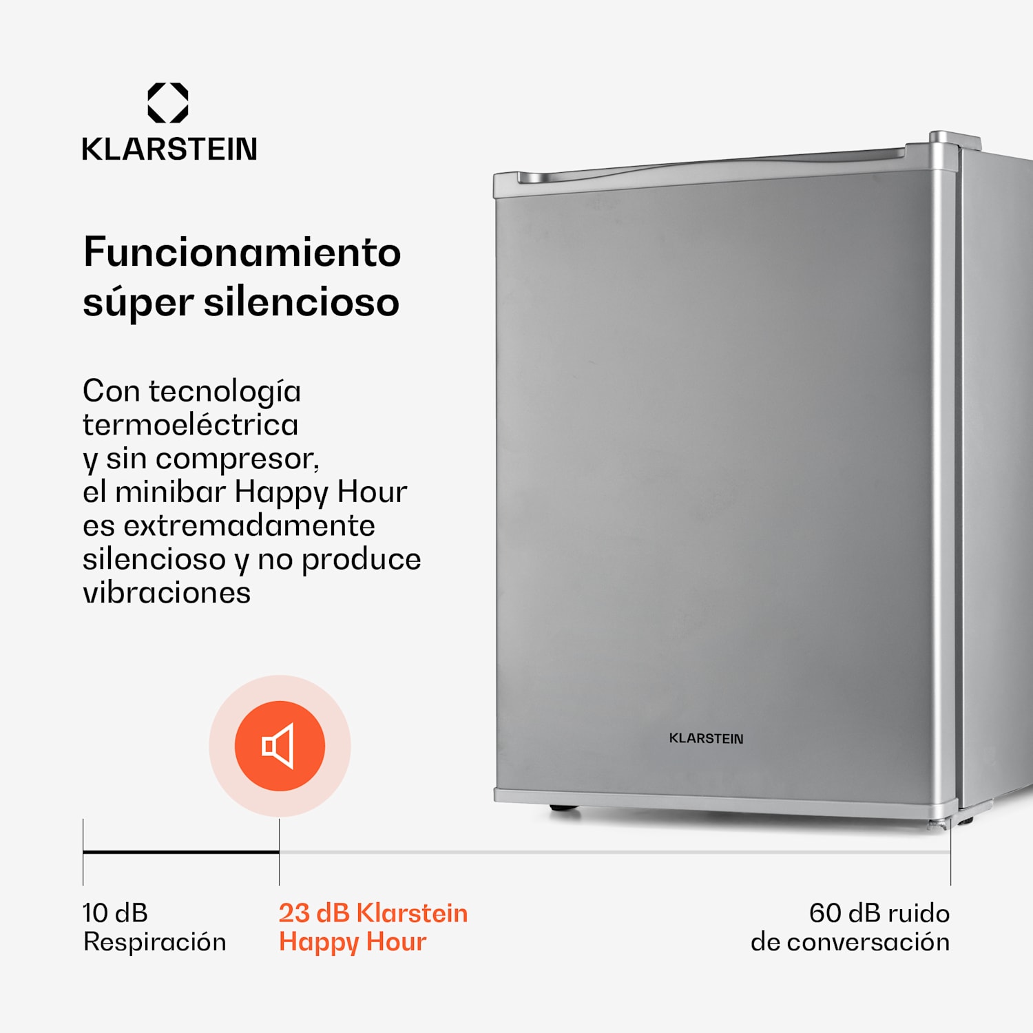 Klarstein Happy Hour Minibar 40L 5-15°C 23 dB Luz LED 40 L | G | Plata
