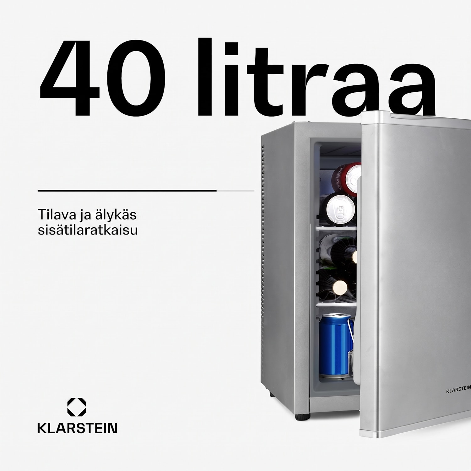 Klarstein Happy Hour minibaari 40 l 5-15 °C 23 dB LED-valo 40 L | G | Hopea