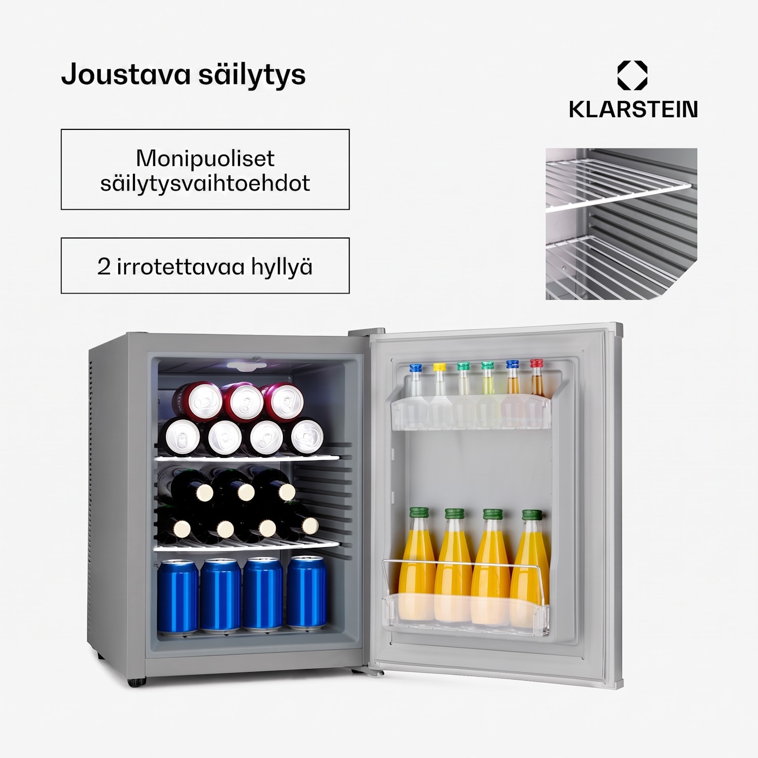 Klarstein Happy Hour minibaari 40 l 5-15 °C 23 dB LED-valo 40 L | G | Hopea