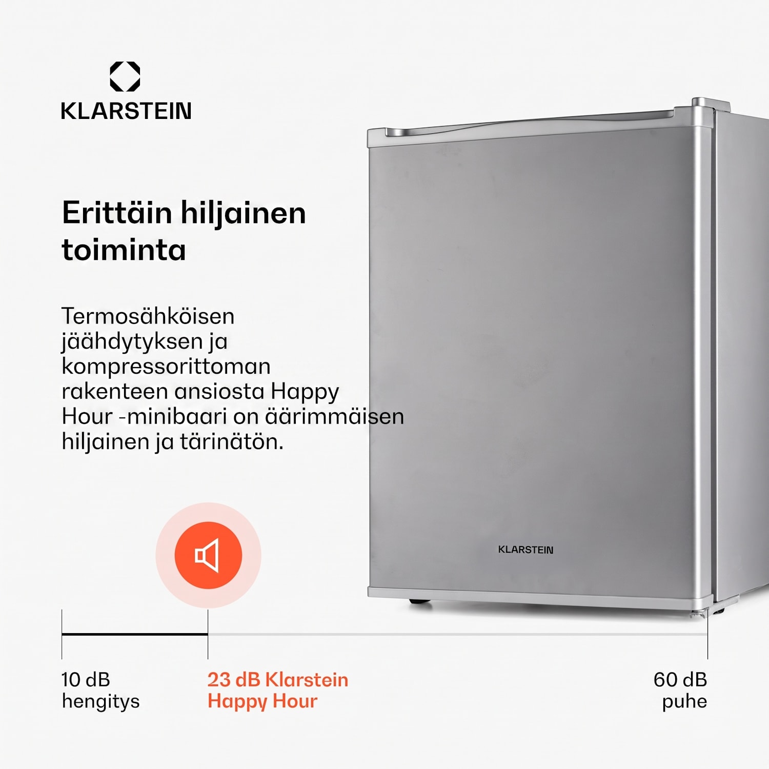 Klarstein Happy Hour minibaari 40 l 5-15 °C 23 dB LED-valo 40 L | G | Hopea