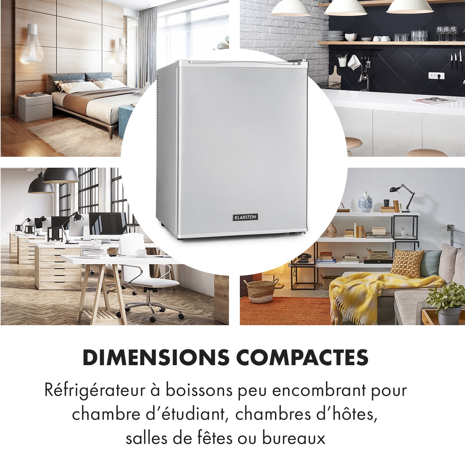 Klarstein Happy Hour minibar 40L 5-15°C 23 dB led-verlichting 40 ltr | Zilver Metallic