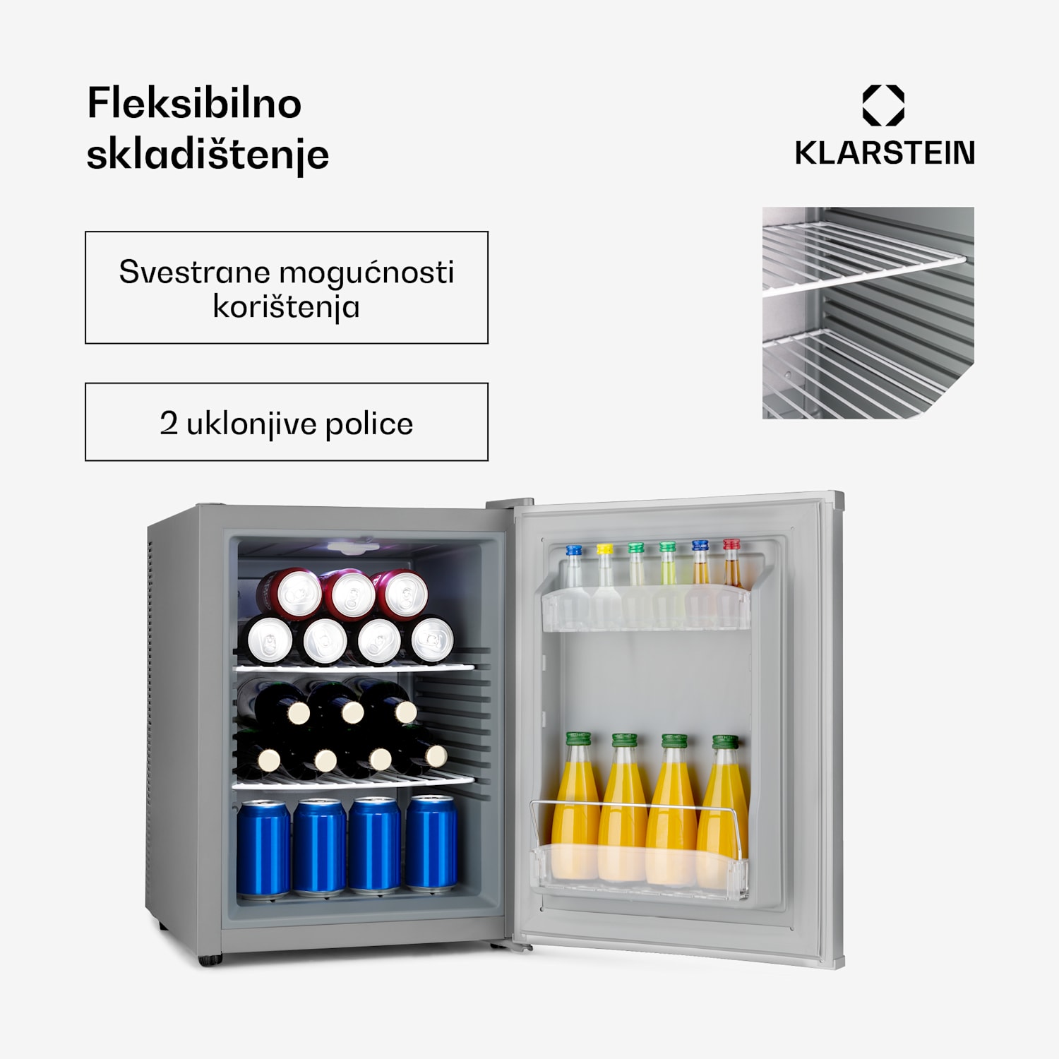 Happy Hour 40, minibar, 40 L, 5 - 15 ° C, tihi rad, 23 dB, LED svjetlo, srebrni 40 Ltr | G | Srebro