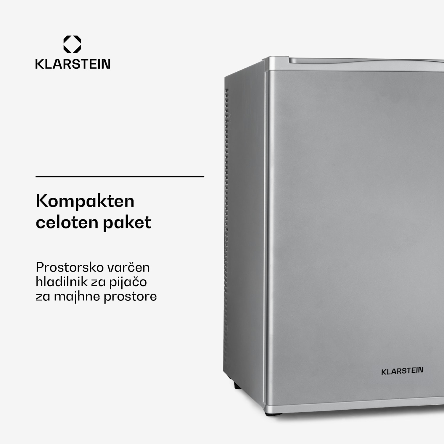 Happy Hour 40, mini bar, 40 L, 5-15°C, tiho delovanje, 23dB, LED-osvetlitev, srebrna 40 Ltr | G | Srebrna