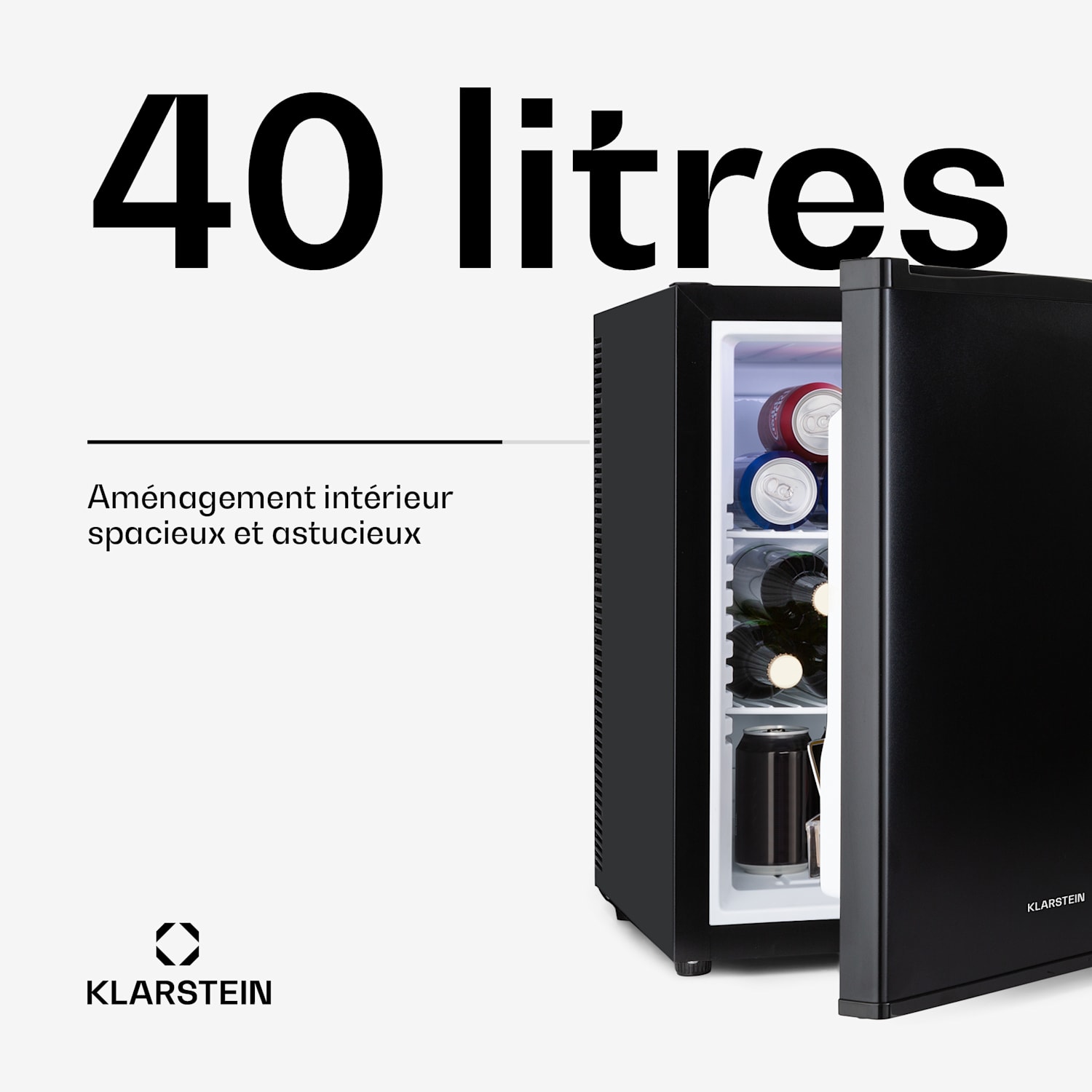 Klarstein Happy Hour Minibar 40L 5-15°C 23 dB Lumière LED 40 L | G | Noir