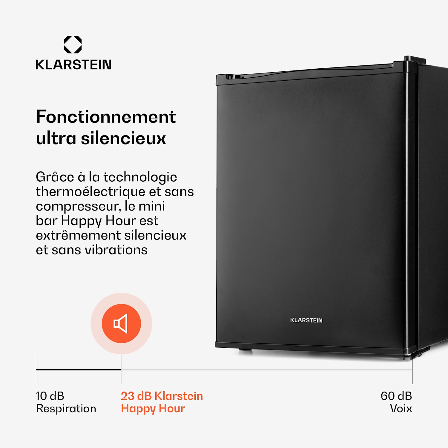 Klarstein Happy Hour minibar 40L 5-15°C 23 dB led-verlichting 40 L | G | Zwart