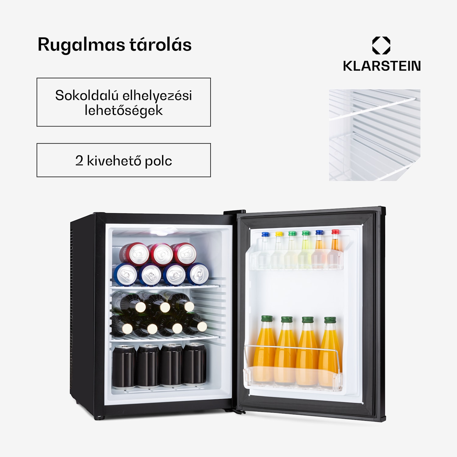 Happy Hour 40, mini hűtőszekrény, 40 liter, 5 -15°C, csendes, 23dB, LED világítás, fekete 40 Ltr | G | Fekete