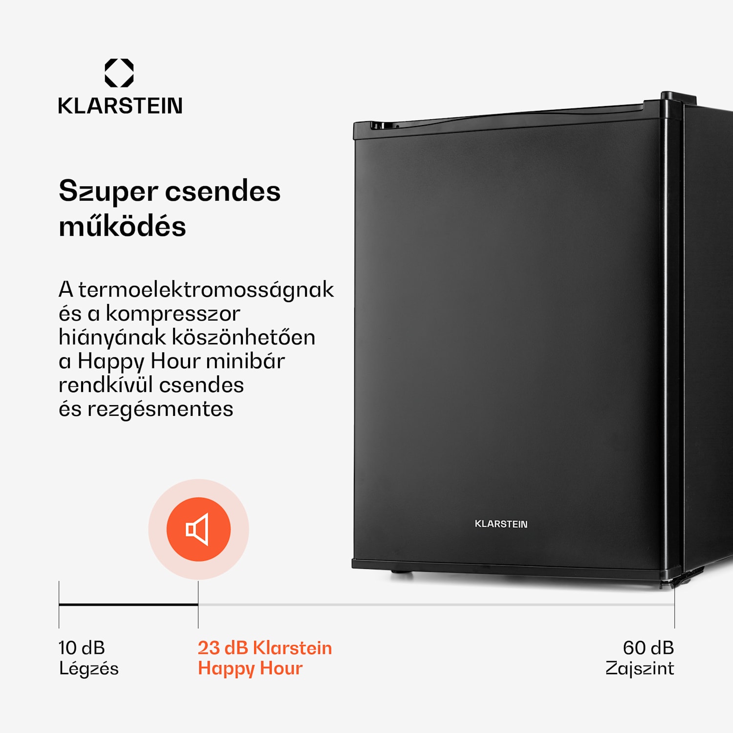 Happy Hour 40, mini hűtőszekrény, 40 liter, 5 -15°C, csendes, 23dB, LED világítás, fekete 40 Ltr | G | Fekete