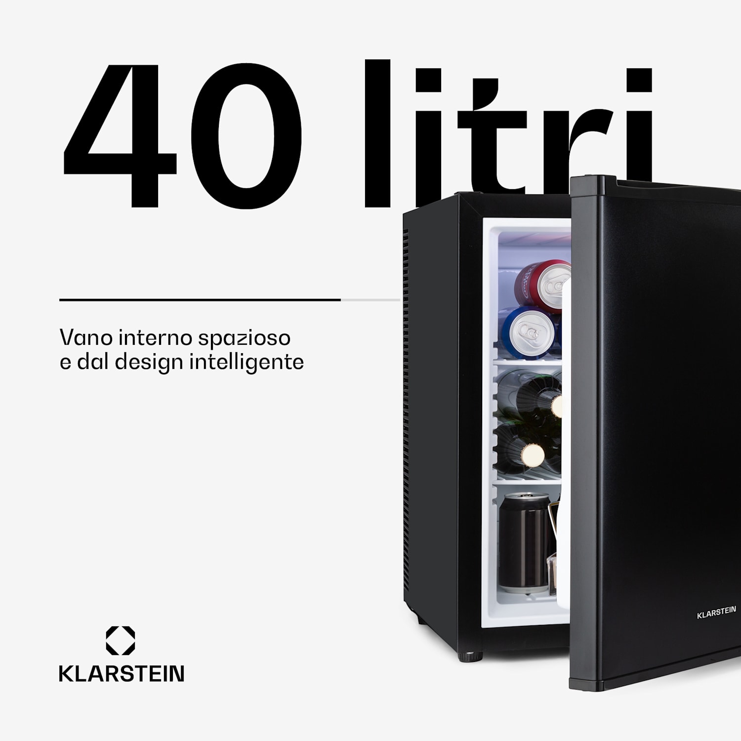 Klarstein Happy Hour - Minibar, 40 l, 5-15°C, 23 dB, luce LED 40 Ltr | G | Nero