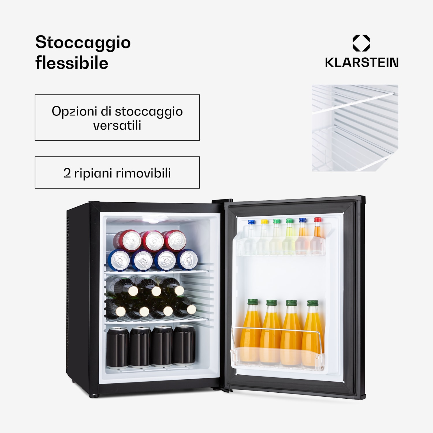 Klarstein Happy Hour - Minibar, 40 l, 5-15°C, 23 dB, luce LED 40 Ltr | G | Nero