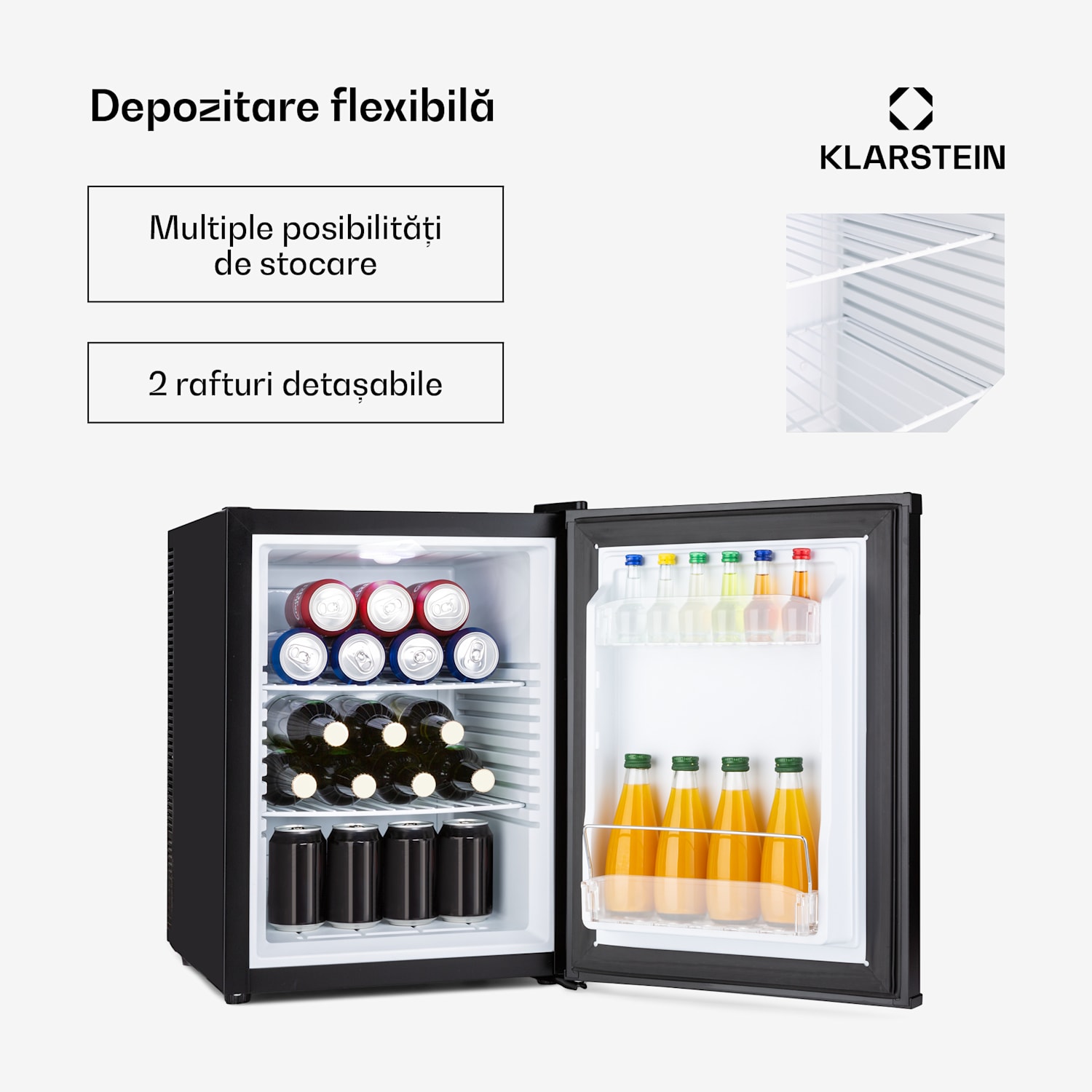 Happy Hour 40, mini bar, 40L, 5-15°C, silențios, 23dB, LED-lumină, alb 40 Ltr | G | Negru