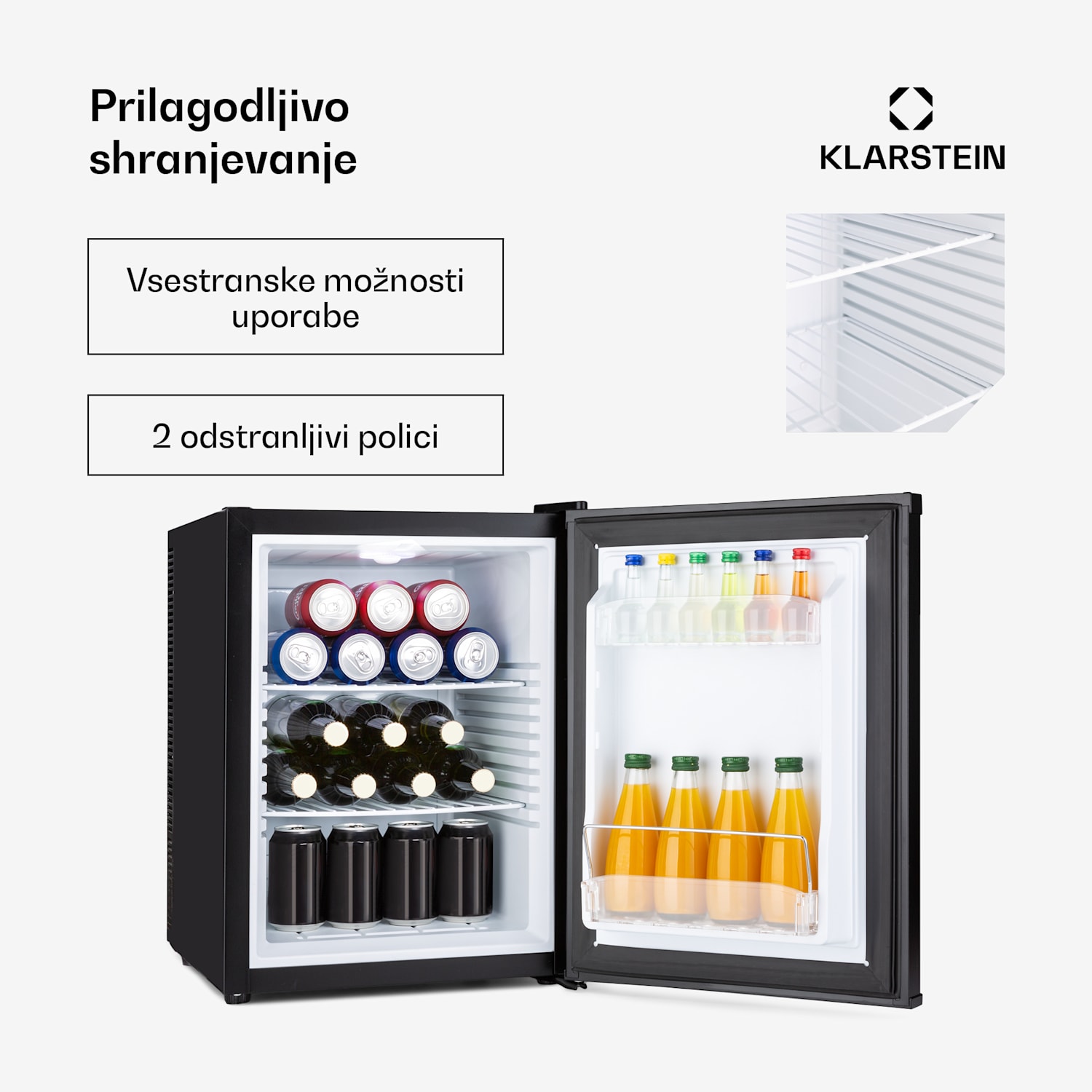 Happy Hour 40, mini bar, 40 L, 5-15°C, tiho delovanje, 23dB, LED-osvetlitev, črna 40 Ltr | G | Črna