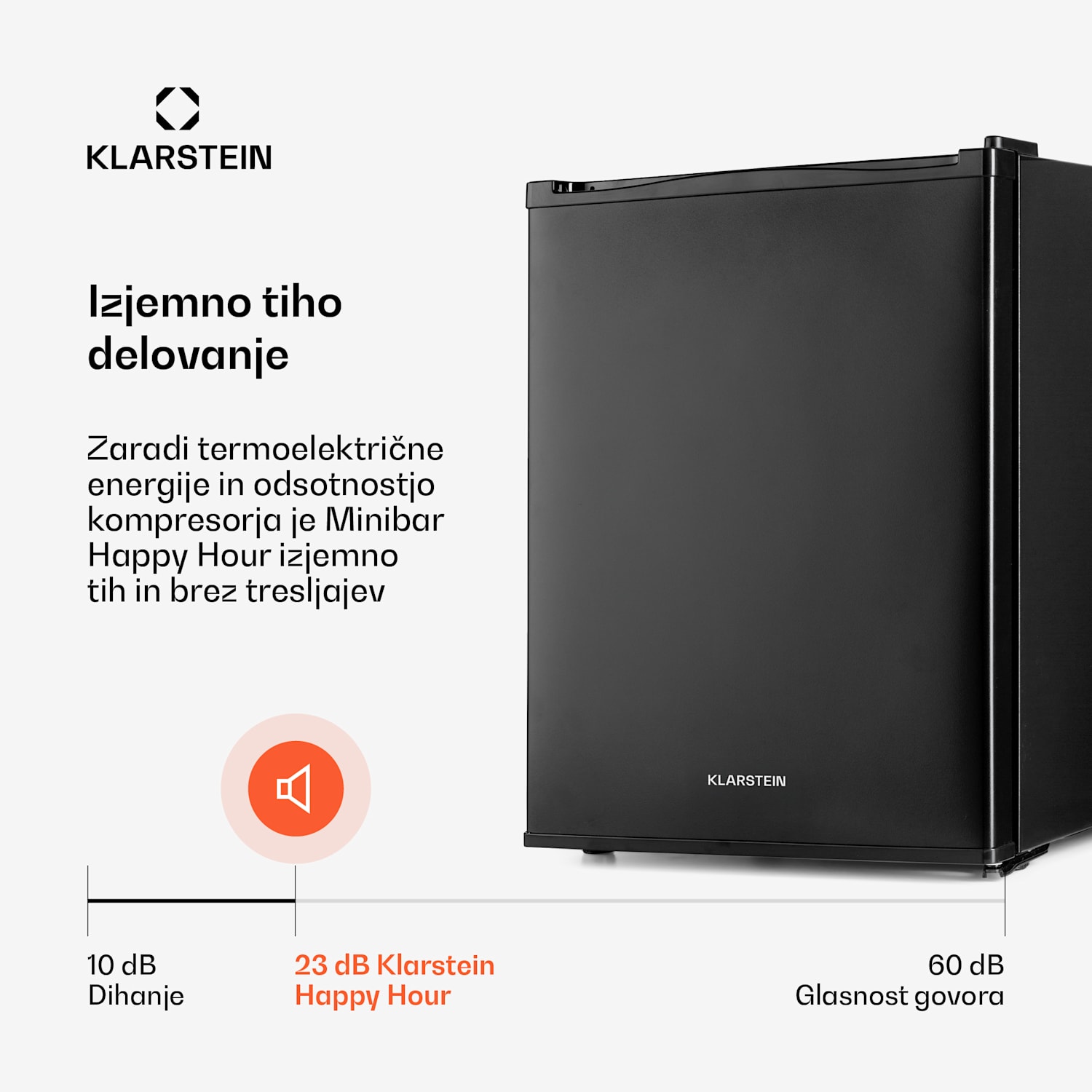 Happy Hour 40, mini bar, 40 L, 5-15°C, tiho delovanje, 23dB, LED-osvetlitev, črna 40 Ltr | G | Črna