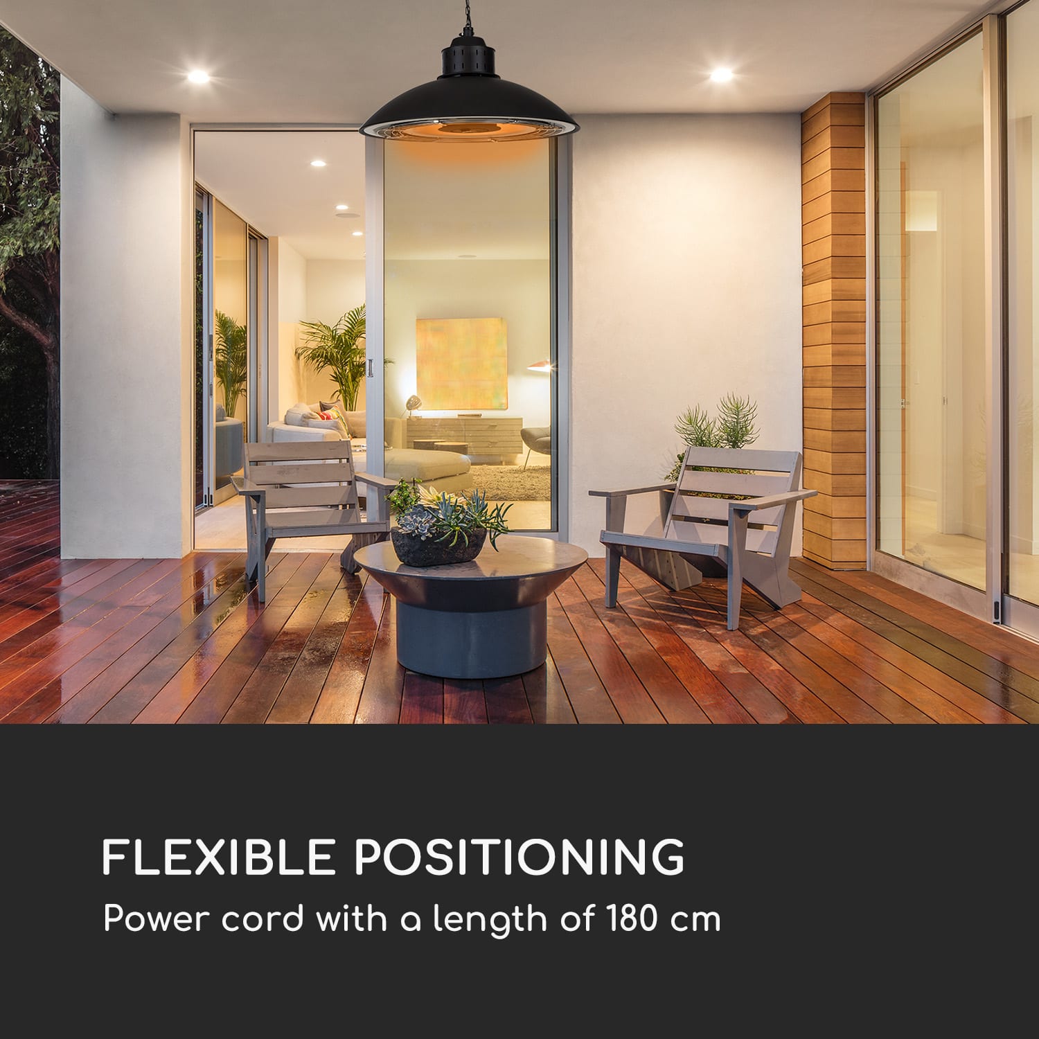 Heat Meister, terasový ohrievač, 2400 W, LED, diaľkový ovládač, čierny