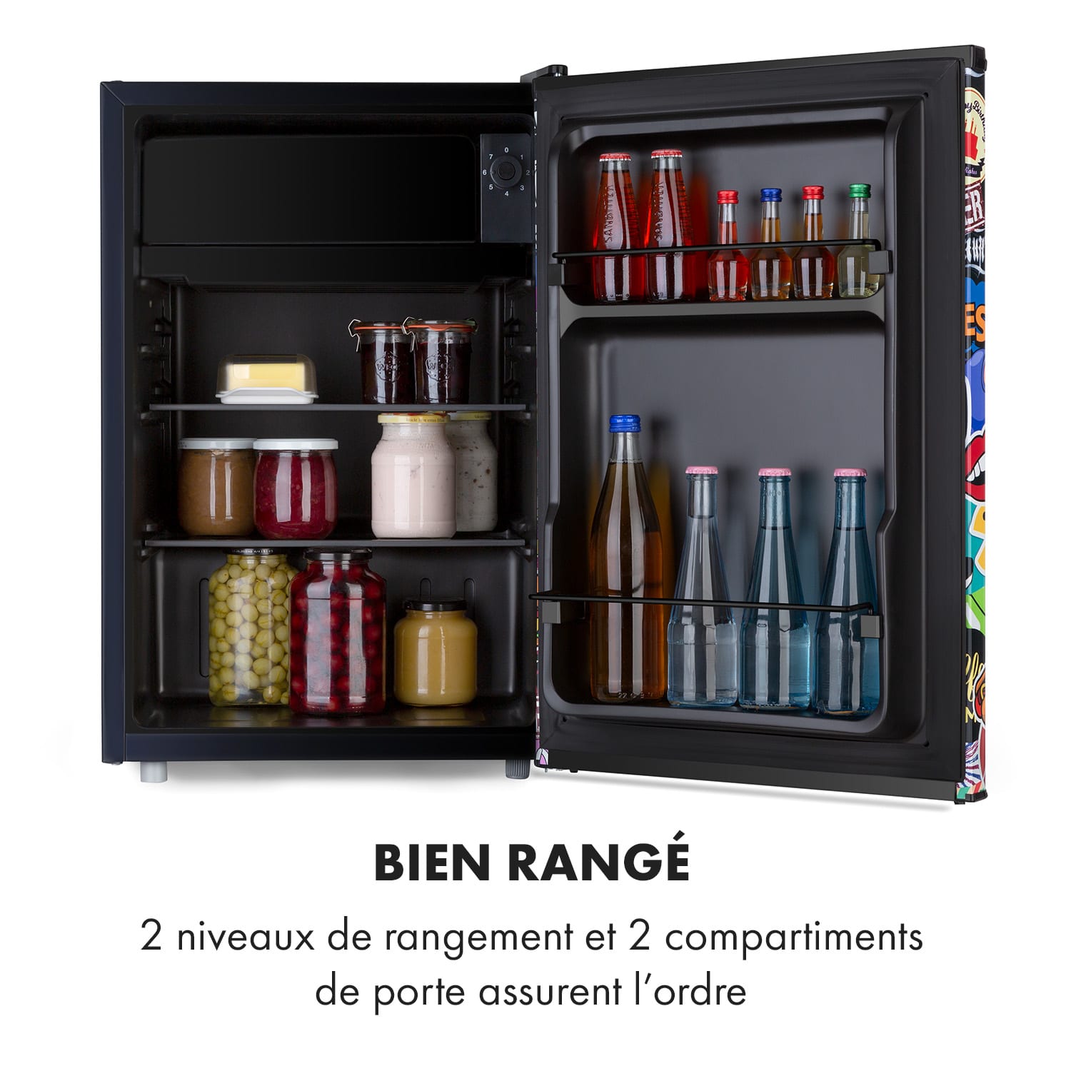 Cool Vibe 70+ Réfrigérateur 72 litres 2 fonds Style Stickerbomb 70 L | Noir