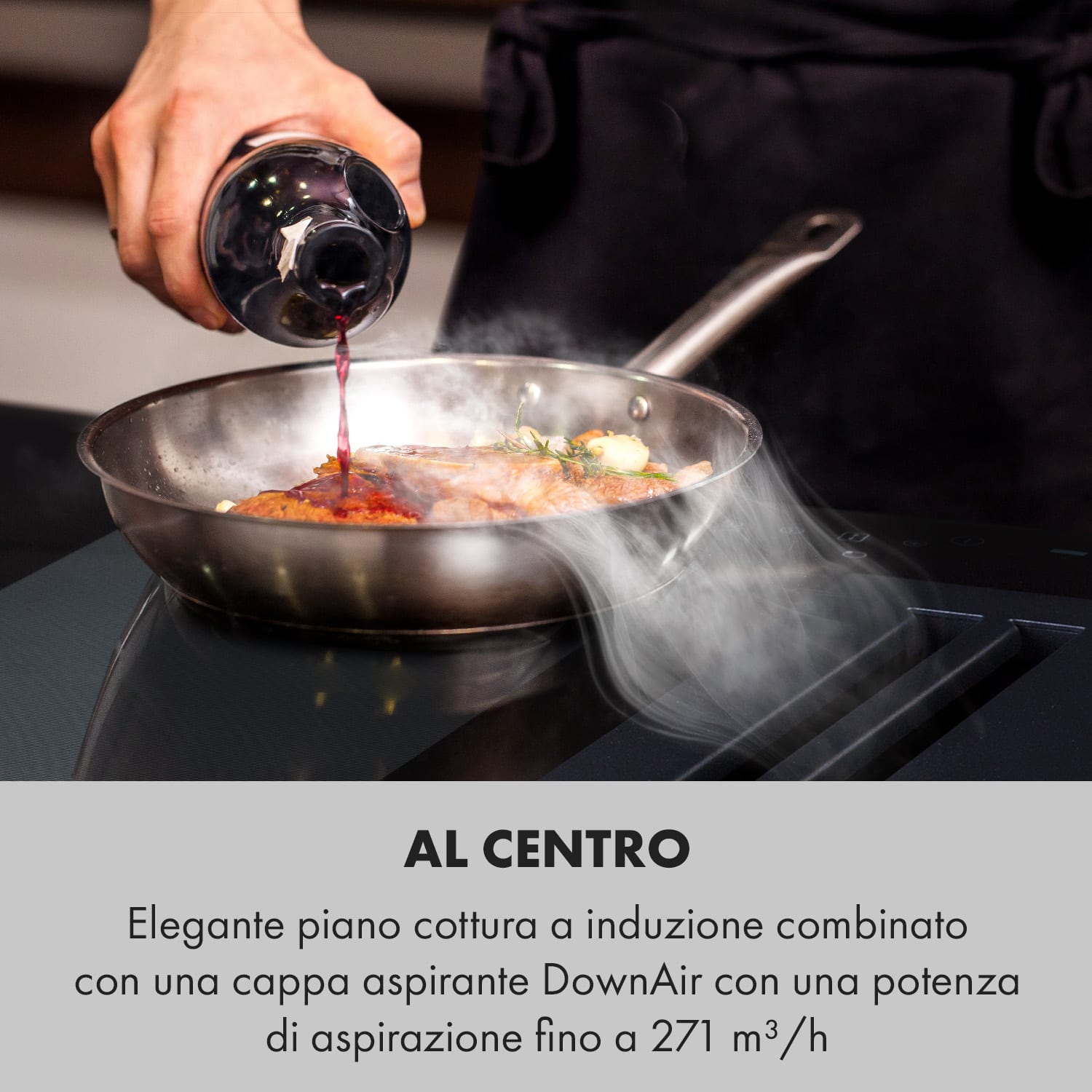 Full House 2.0 Down Air System, Piano cottura a induzione + cappa aspirante, A+, 271 m³/h 
