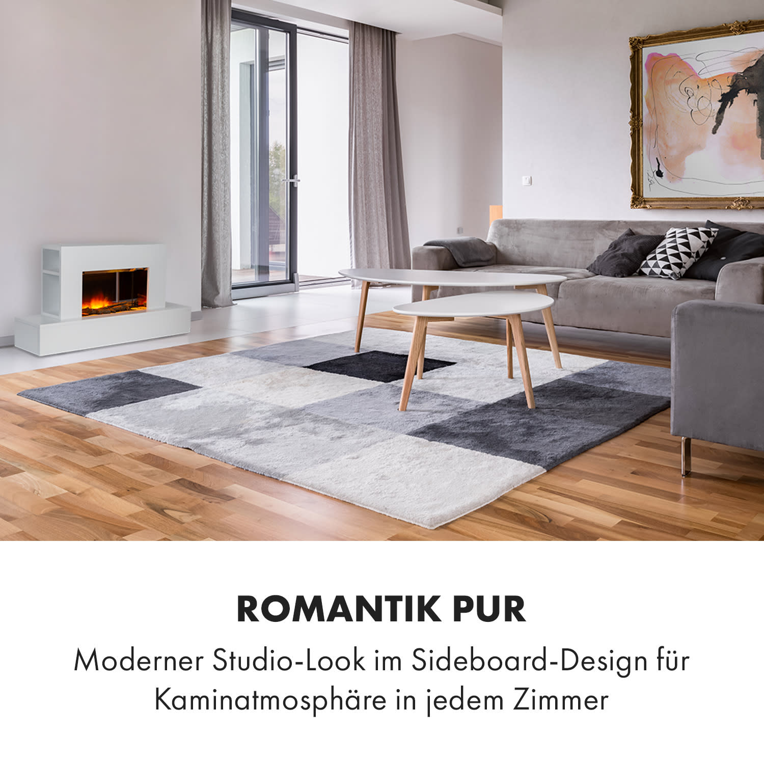 Heat 'n Beat Elektrischer Kamin 900/1800W LED Bluetooth-Speaker Flammenillusion Weiß