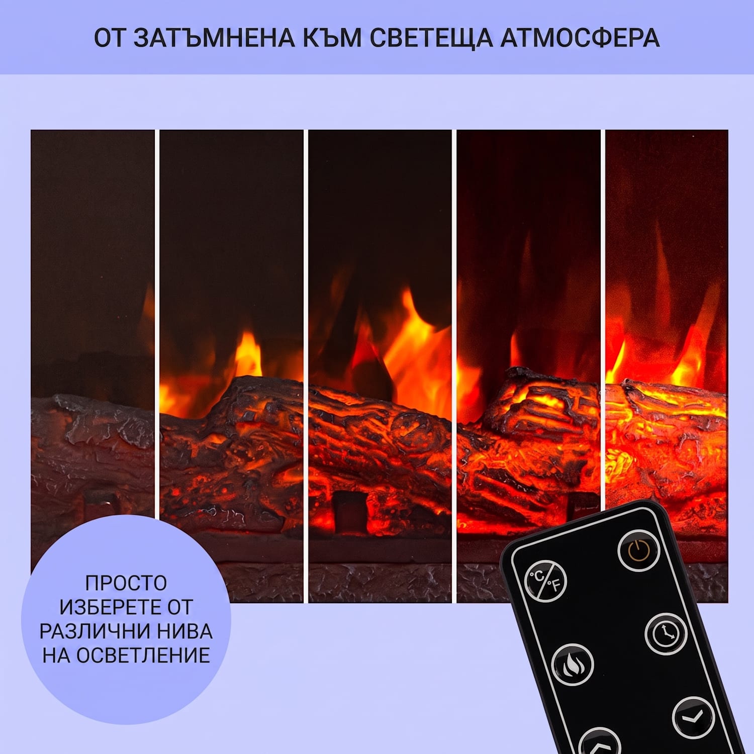 Zermatt, електрическа камина, 900/1800 W, илюзия за пламък, димна фурна 