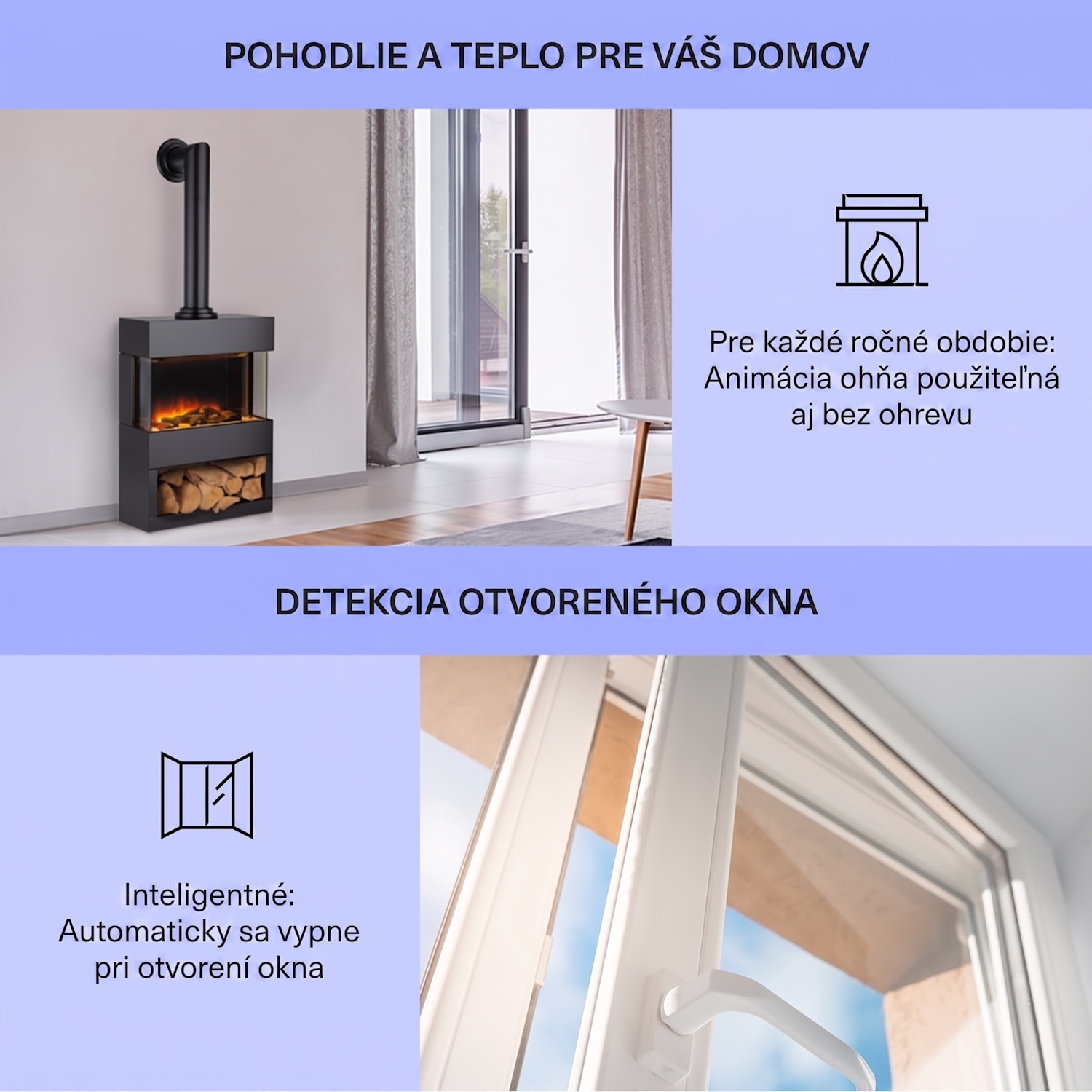 Zermatt, elektrický krb, 900/1800 W, ilúzia plameňa, dymová rúra, cierna 