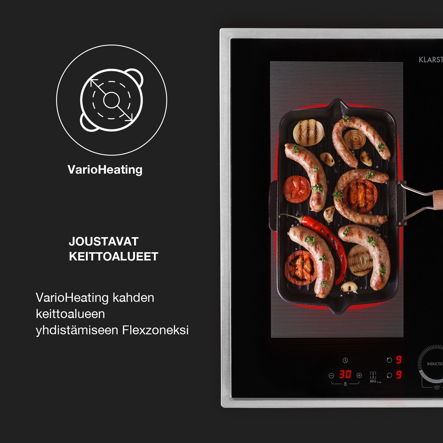 Delicatessa 60 Prime, induktioliesitaso, 4 aluetta, 7000 W, ajastin, musta 60 cm | 2 Joustoaluetta | Musta