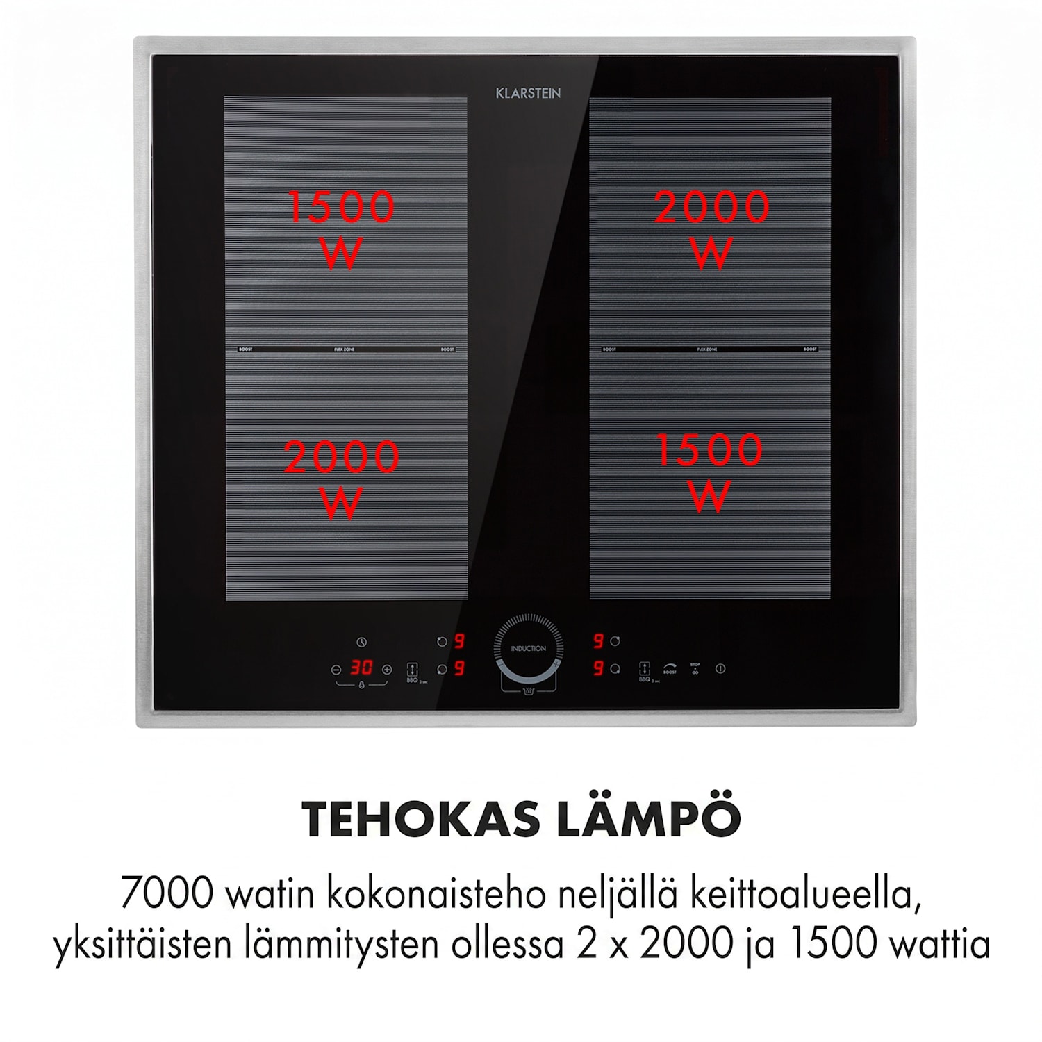 Delicatessa 60 Prime, induktioliesitaso, 4 aluetta, 7000 W, ajastin, musta 60 cm | 2 Joustoaluetta | Musta