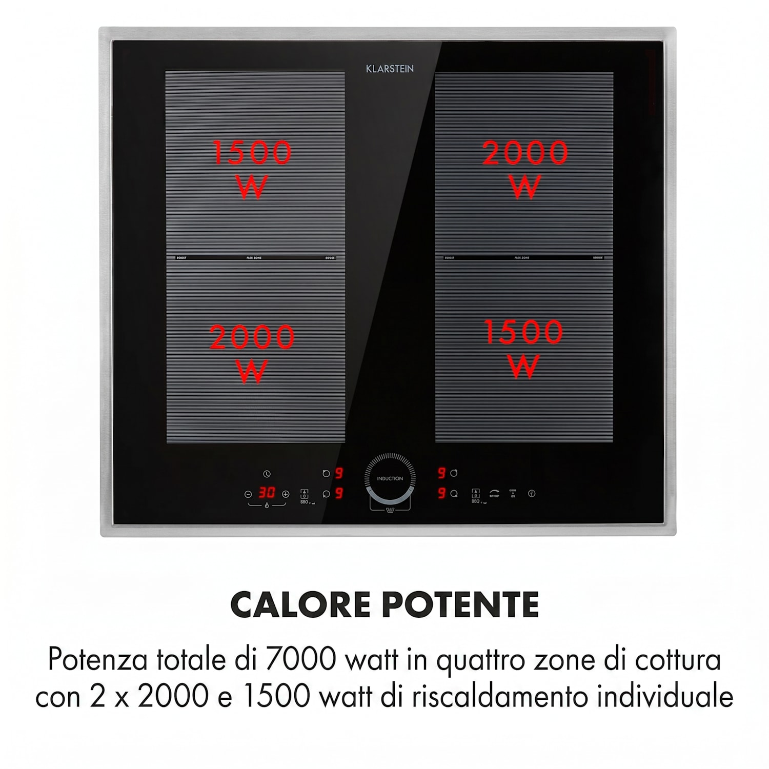 Delicatessa 60 Prime, piano cottura a induzione, 4 zone, 7000W, timer, nero 4 | Nero / Argento metallizzato