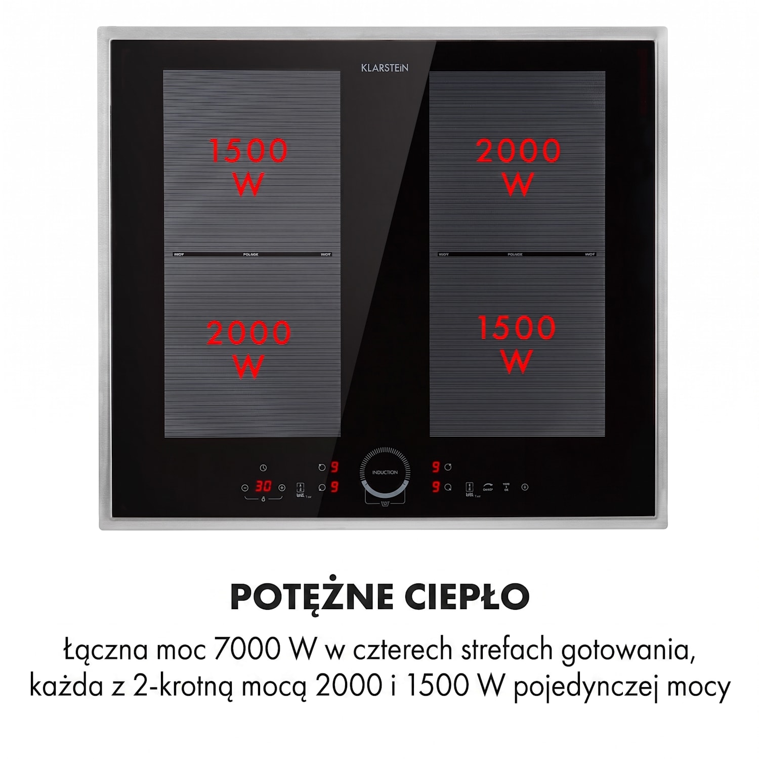 Delicatessa 60 Prime, płyta indukcyjna, 4 strefy, 7000 W, timer 4 | Czarny / Srebrny Metal