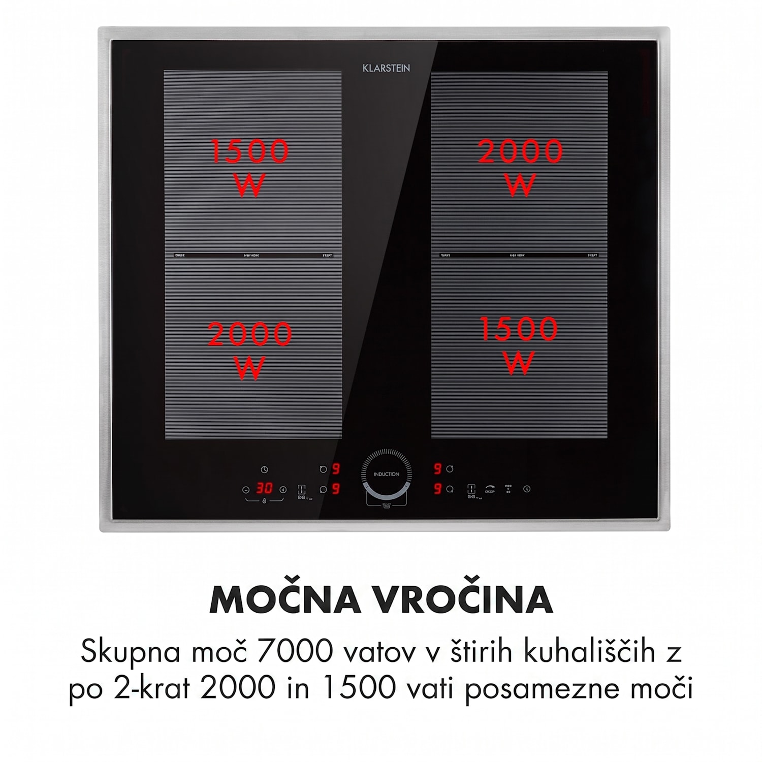 Delicatessa 60 Prime, indukcijska kuhalplošča, 4 cone, 7000 W, časovnik, črna 4 | Črna / Srebrna kovinska barva
