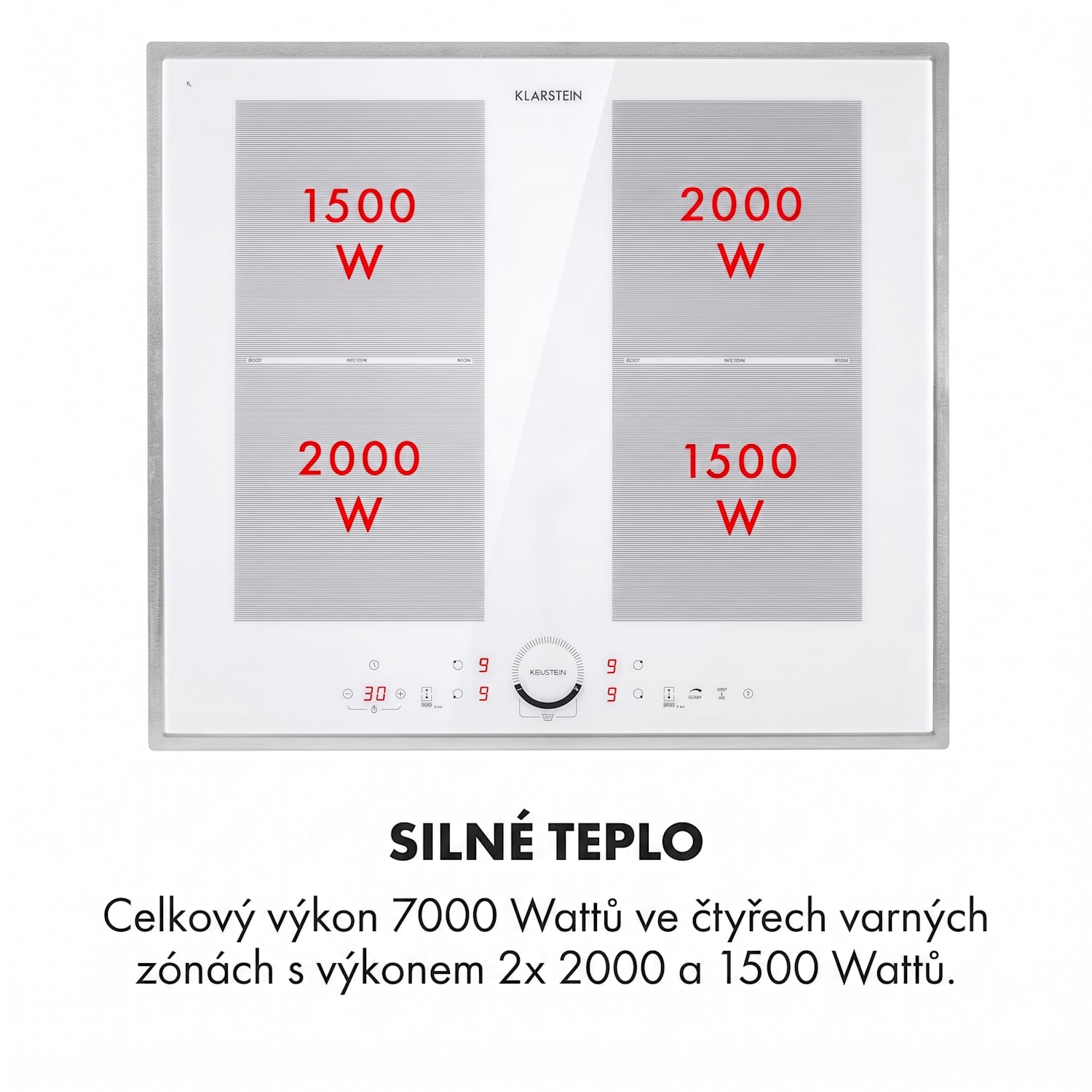 Delicatessa 60 Prime, indukční varná deska, 7000 W, 4 zóny, časovač, bílá 4 | Červená / Stříbrná metalíza